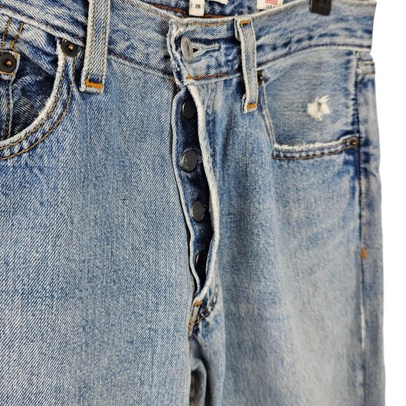 Re/Done Womens High Rise Distressed Jeans Size 26 Button Fly - Picture 7 of 9